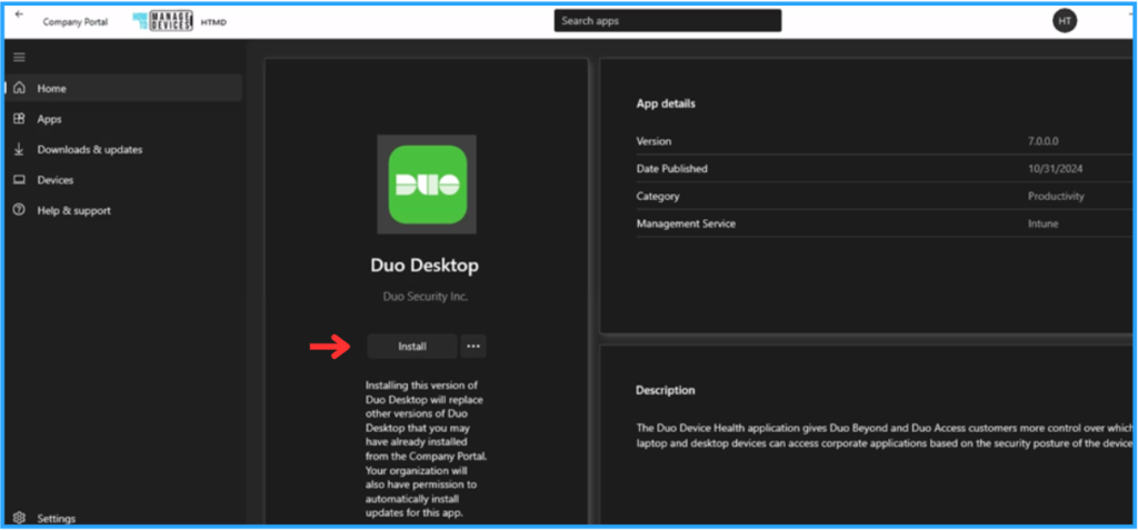 Best Guide for Duo Desktop Self-Updating App Function in the Intune Enterprise App Catalog. Fig. 13