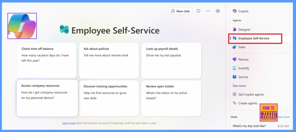Employee Self Service Agent in BizChat Simplifies HR and IT Workload 4 Employee Self Service Agent in BizChat Simplifies HR and IT Workload -Fig.3 (Image credit to MS)