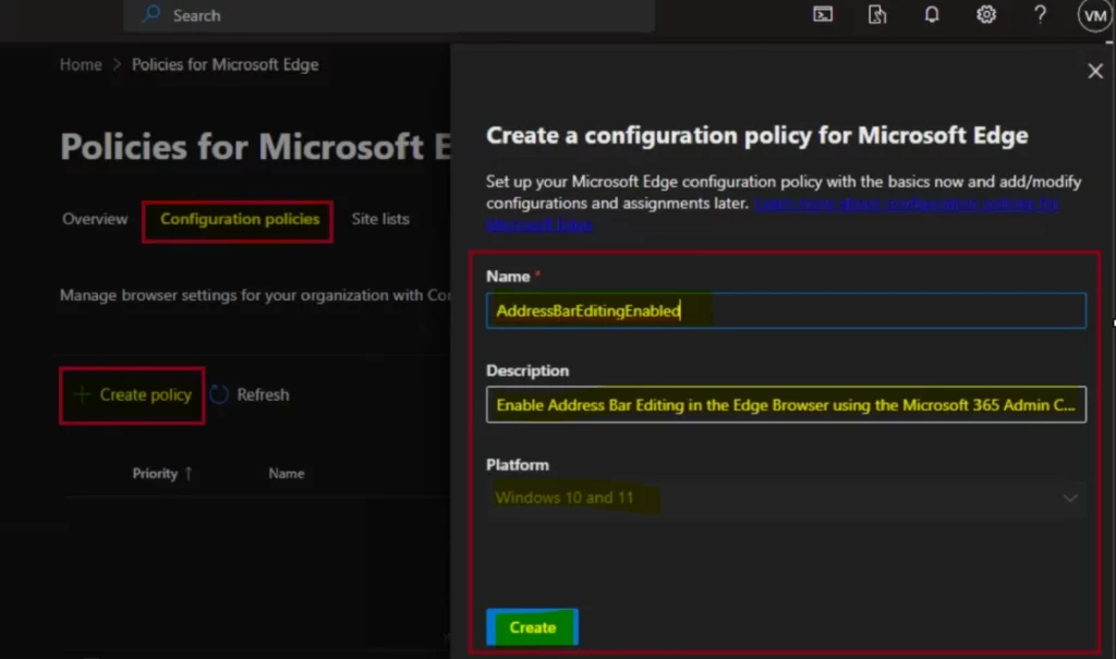 Enable Address Bar Editing in the Edge Browser using the Microsoft 365 Admin Center Policy 3 Enable Address Bar Editing in the Edge Browser using the Microsoft 365 Admin Center Policy - Fig.2