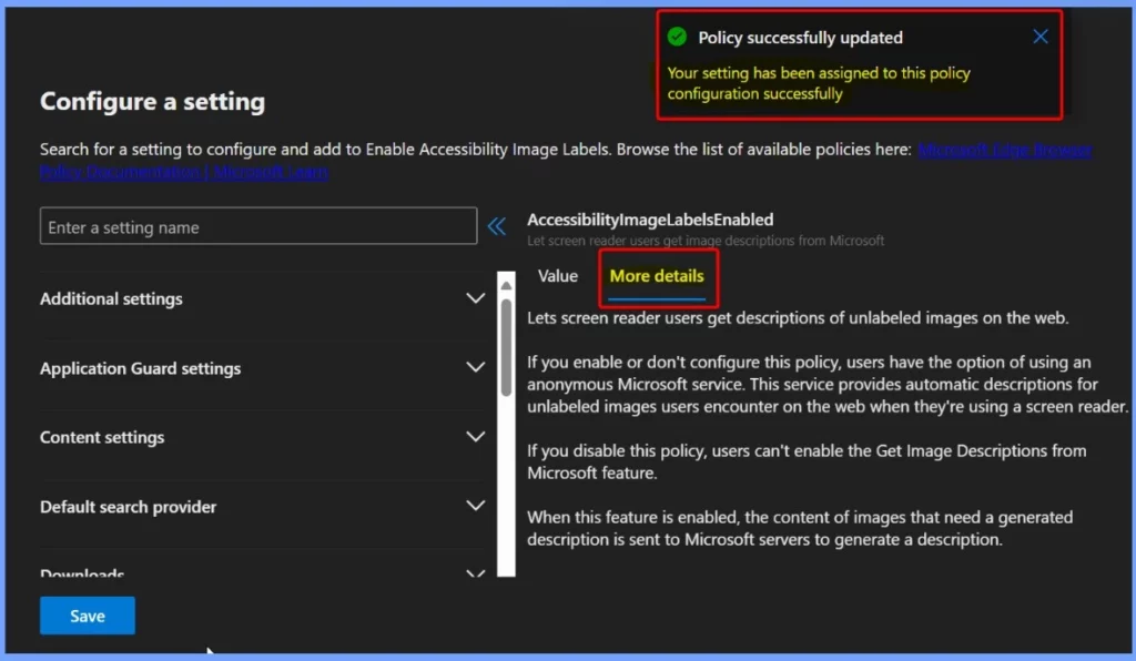 Enable Accessibility Image Labels in Edge Browser using Microsoft 365 Admin Center - Fig.7