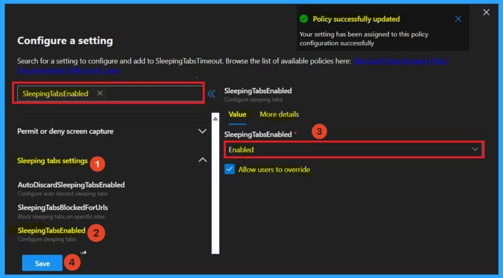 Enable Disable Sleeping Tabs Timeout in Edge Browser using the Microsoft 365 Admin Center Policy 5 Enable Disable Sleeping Tabs Timeout in Edge using the Microsoft 365 Admin Center-Fig.5