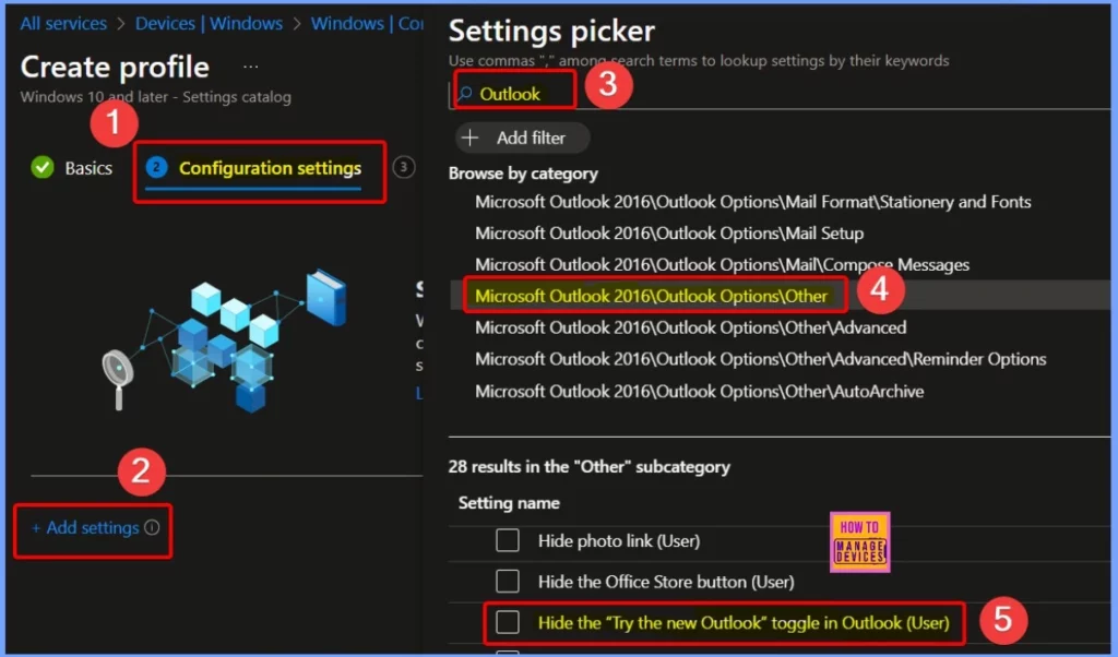 Hide the Try the New Outlook Toggle in Outlook using Intune Settings Catalog Policy 7 Hide the Try the New Outlook Toggle in Outlook using Intune Settings Catalog Policy - Fig.4