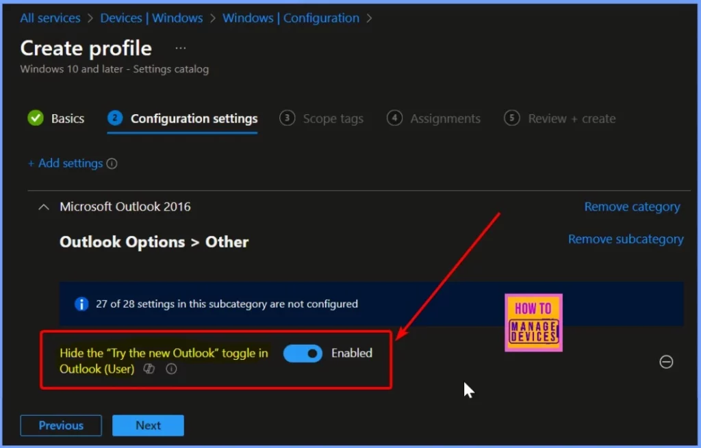 Hide the Try the New Outlook Toggle in Outlook using Intune Settings Catalog Policy 8 Hide the Try the New Outlook Toggle in Outlook using Intune Settings Catalog Policy - Fig.5