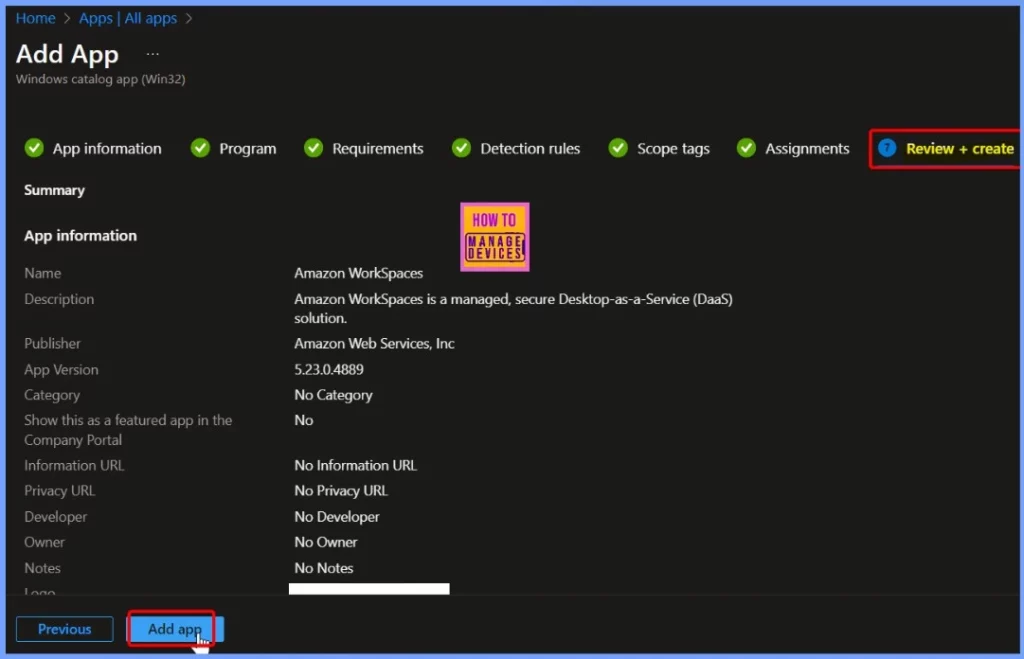 How to Install Amazon WorkSpaces with Intune Enterprise App Catalog App 9 How to Install Amazon WorkSpaces with Intune Enterprise App Catalog App - Fig.7