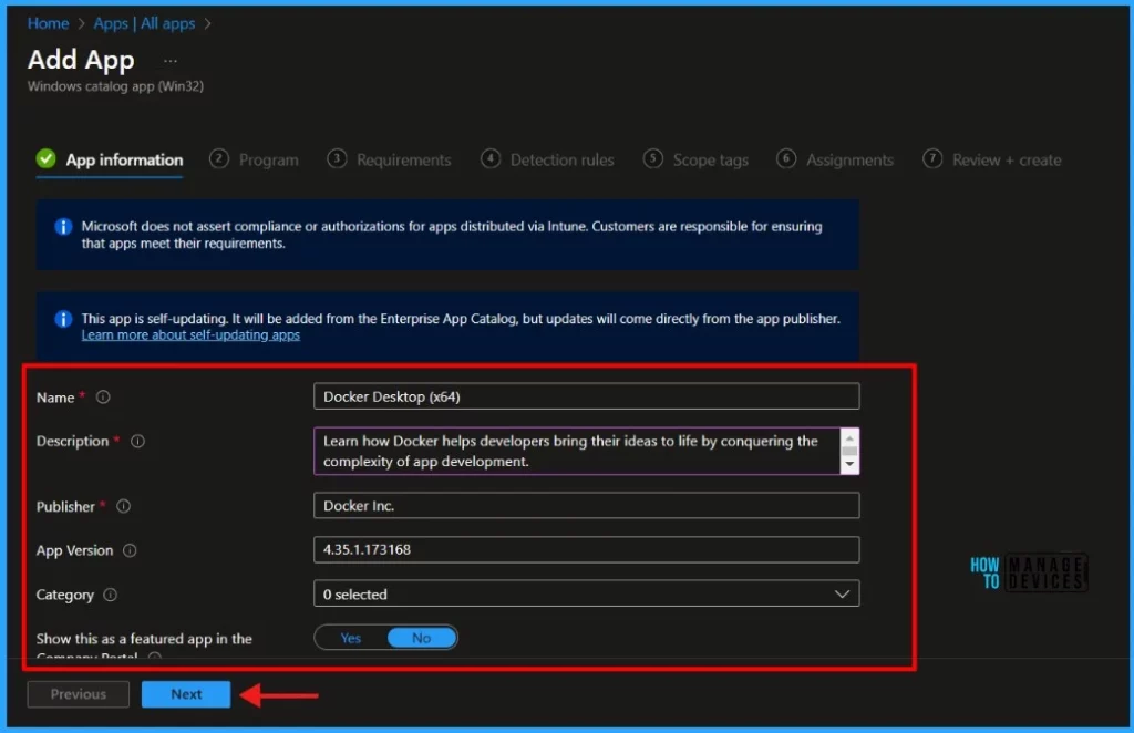 Step-by-Step Guide Install Docker Desktop with Intune Enterprise App Catalog App. Fig.07