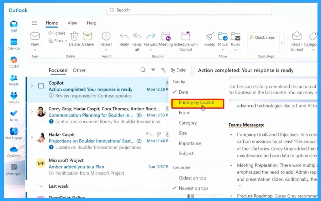 Introducing New Outlook Email Priority by Copilot settings by Copilot-Fig.2 Cred to MS