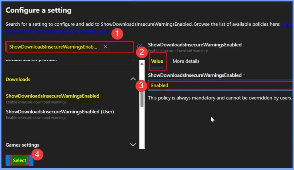 Enable Disable Show Downloads Insecure Warnings in Edge via the Microsoft 365 Admin Portal 9 Enable Disable Show Downloads Insecure Warnings in Edge via the Microsoft 365 Admin Portal - Fig.4