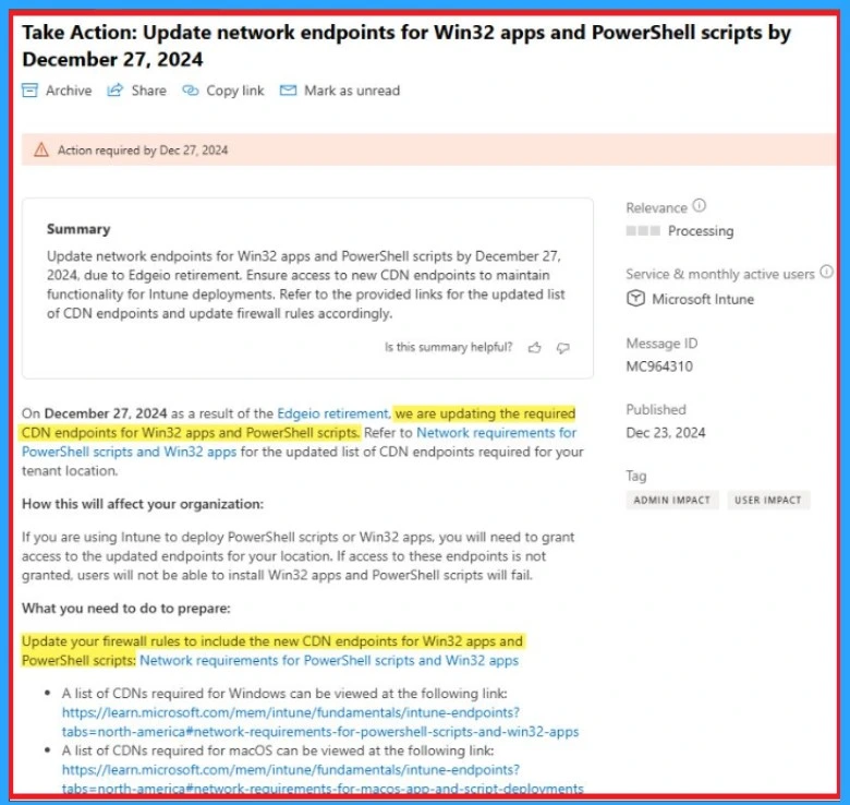 Network Requirements for PowerShell Scripts and Win32 Apps Coming to the Microsoft Intune-Fig.2 Creds to Arnab Mithra