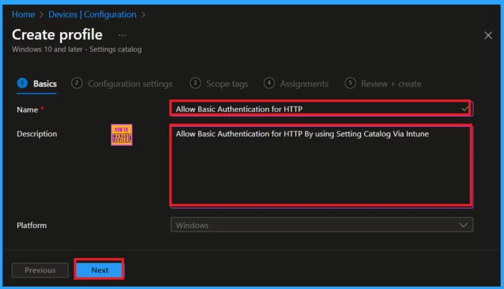 Allow Basic Authentication for HTTP Using Setting Catalog in Intune 3 Allow Basic Authentication for HTTP By using Setting Catalog Via Intune-Fig.3