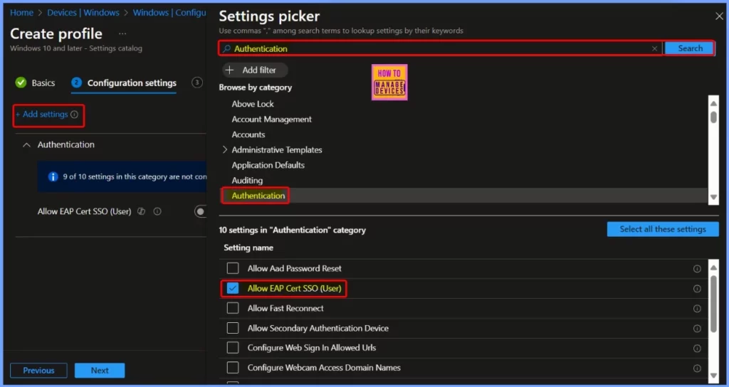 How to Allow EAP Cert SSO User in Windows using Intune Settings Catalog - Fig.4