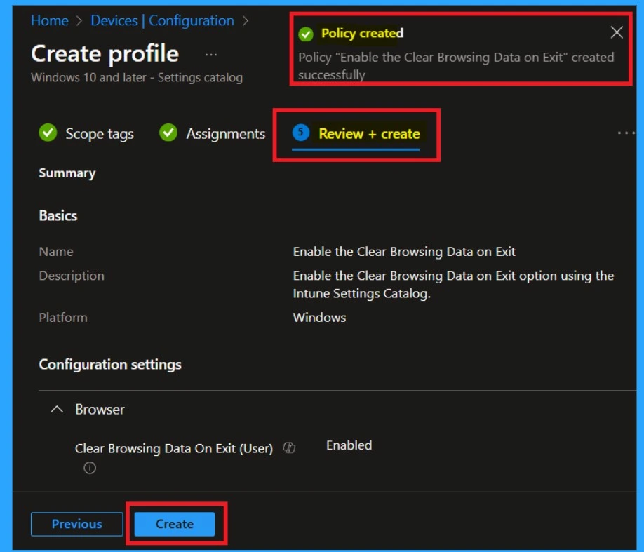Enable the Clear Browsing Data on Exit option using the Intune Settings Catalog 9 Enable the Clear Browsing Data on Exit option using the Intune Settings Catalog-Fig.9