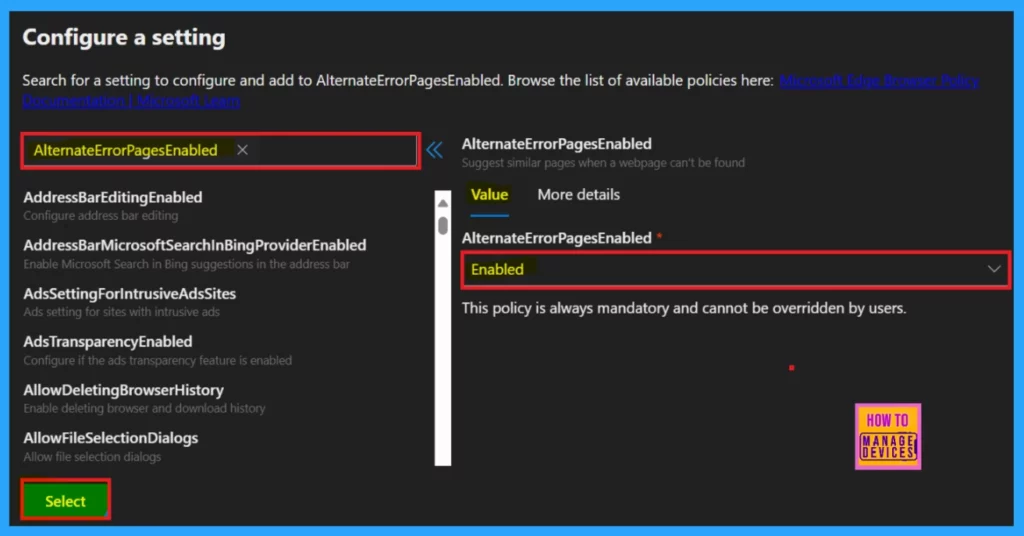 Enable Alternate Error Pages in Microsoft Edge Via Microsoft 365 Admin Center Policy - Fig.4
