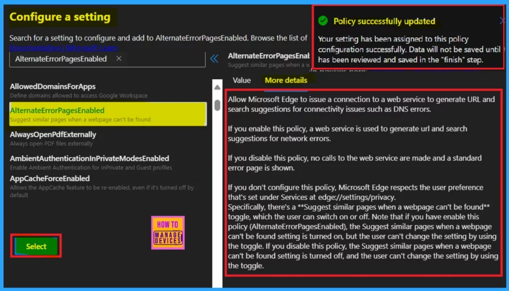Enable Alternate Error Pages in Microsoft Edge Via Microsoft 365 Admin Center Policy - Fig.5