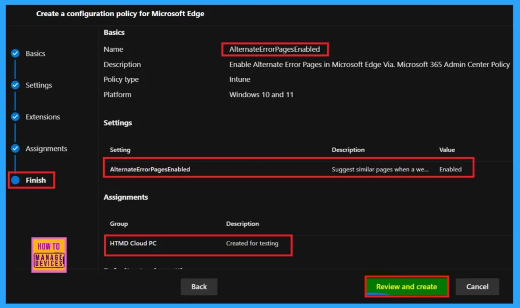 Enable Alternate Error Pages in Microsoft Edge Via Microsoft 365 Admin Center Policy - Fig.10