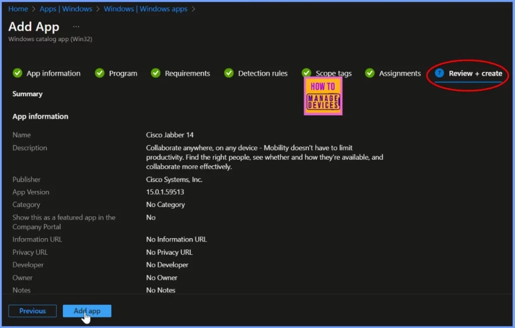 Simplified Deployment of Cisco Jabber 14 in Intune Using Enterprise App Catalog 9 Simplified Deployment of Cisco Jabber 14 in Intune Using Enterprise App Catalog - Fig.9