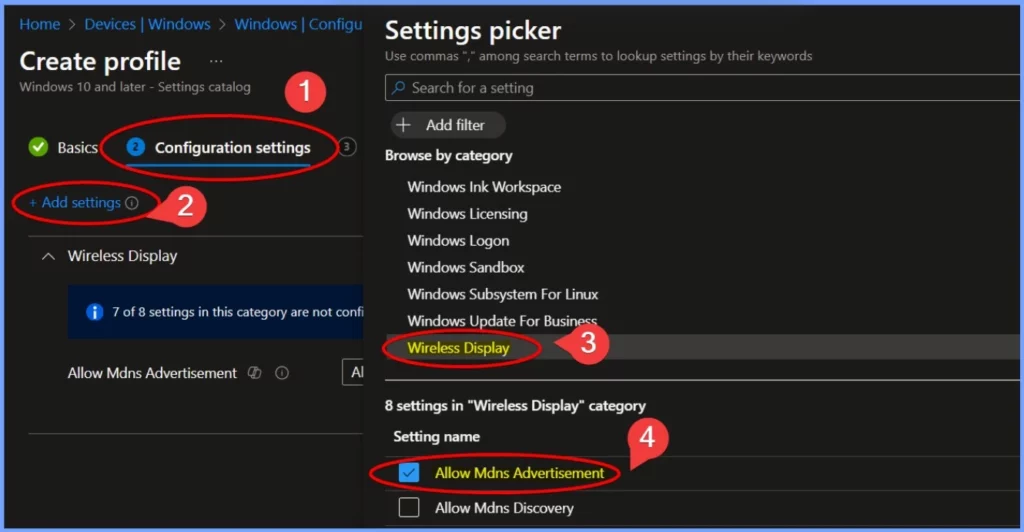 How to Disable Wireless Display Multicast DNS Advertisement Using Intune Policy - Fig.4
