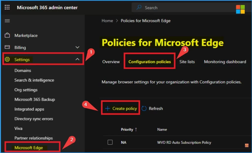 Enable Disable Screenshot Policies in Edge using Microsoft 365 Admin Center Policy - Fig.1