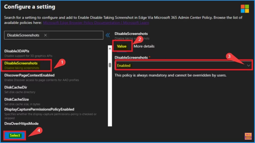 Enable Disable Screenshot Policies in Edge using Microsoft 365 Admin Center Policy - Fig.4