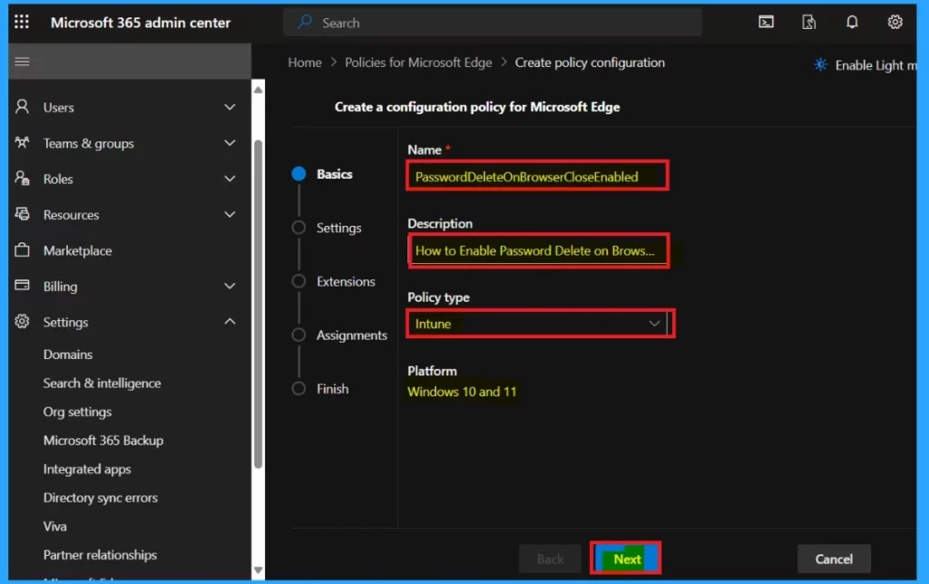 Enable Password Delete on Browser Close in MS Edge Using the Microsoft 365 Admin Center 4 How to Enable Password Delete on Browser Close in Microsoft Edge Using the Microsoft 365 Admin Center-Fig.4