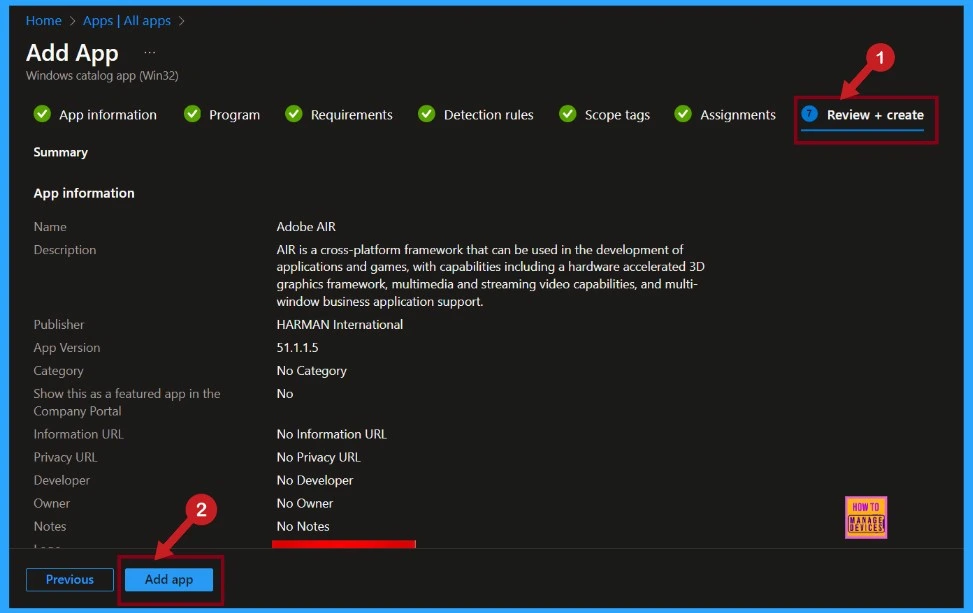 How to Deploy Adobe AIR Using Enterprise App Catalog App with Intune 13 How to Deploy Adobe AIR Using Enterprise App Catalog App with Intune Fig.12