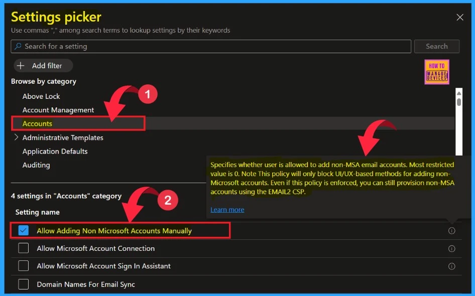 How to Allow Adding Non Microsoft Accounts Manually Using Intune Setting Catalog 7 How to Allow Adding Non-Microsoft Accounts Manually Using Intune Setting Catalog Fig.6