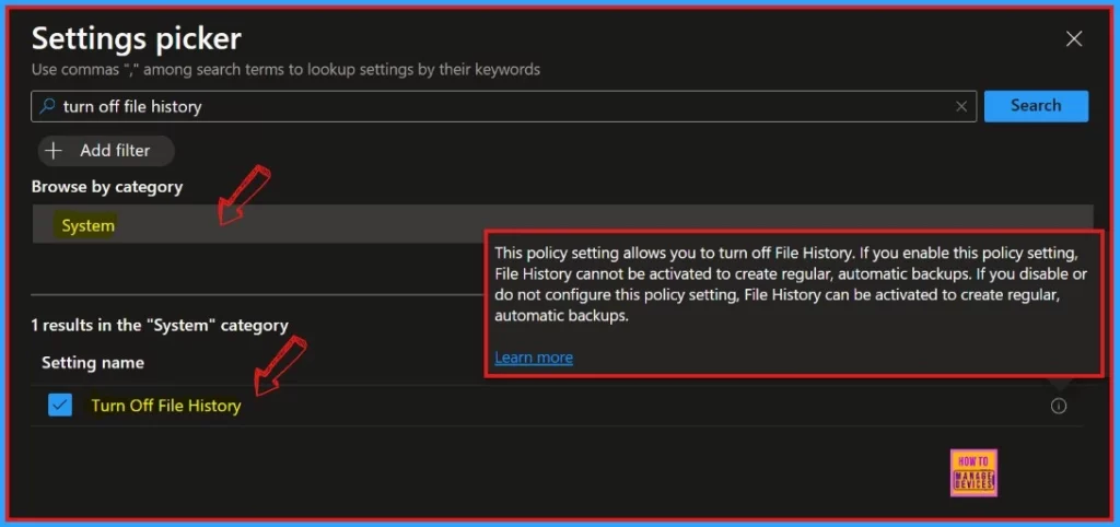 Setting Up Turn Off File History with Settings Catalog in Intune 5 Setting Up Turn Off File History with Settings Catalog in Intune - Fig.4