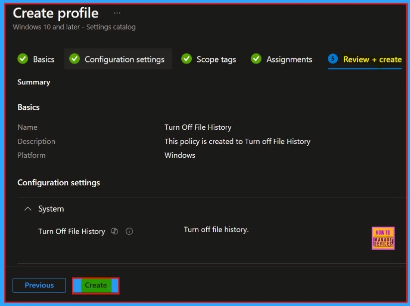 Setting Up Turn Off File History with Settings Catalog in Intune 10 Setting Up Turn Off File History with Settings Catalog in Intune - Fig.9