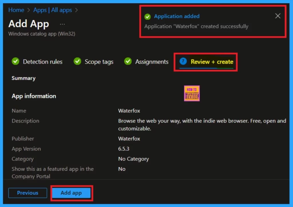 Waterfox Deployment using Enterprise App Catalog App via Intune 10 Waterfox Deployment using Enterprise App Catalog App via Intune-Fig.10