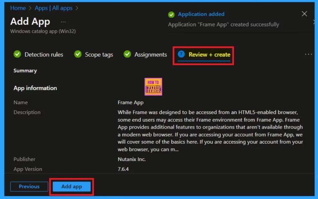How to Install Frame App using Intune Enterprise App Catalog App - Fig.11