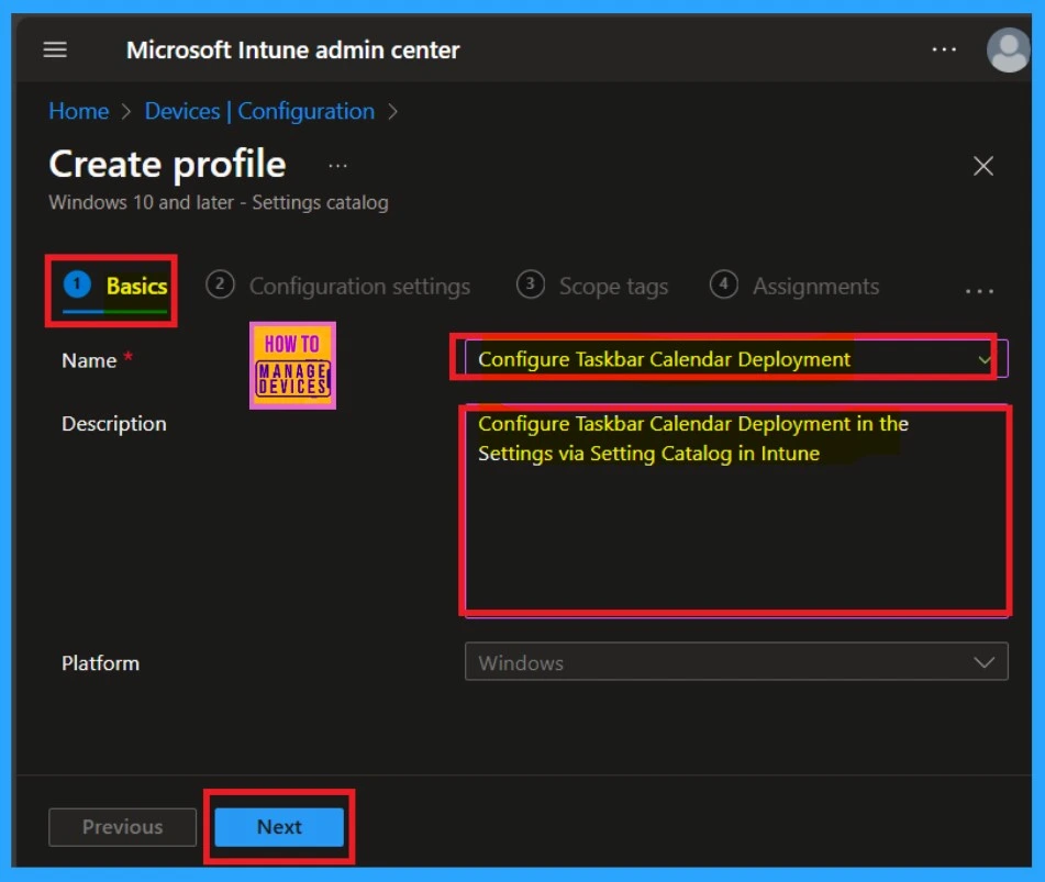 Configure Taskbar Calendar Deployment via Setting Catalog in Intune 3 Configure Taskbar Calendar Deployment via Setting Catalog in Intune-Fig. 3