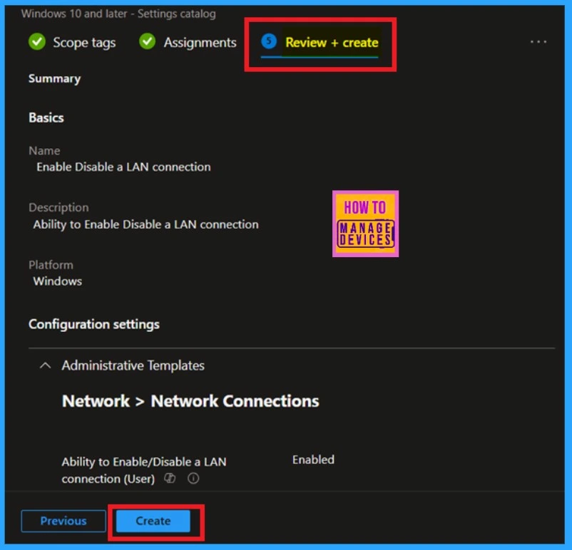 Enable Disable a LAN Connection through Setting Catalog via Intune 9 Enable Disable a LAN Connection through Setting Catalog via Intune- Fig. 7