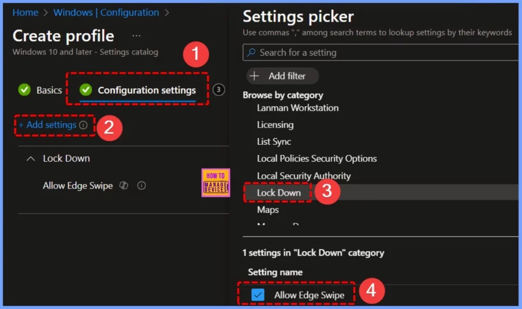 How to Allow or Block Edge Swipe Policy under Lock Down using Intune Settings Catalog - Fig.4