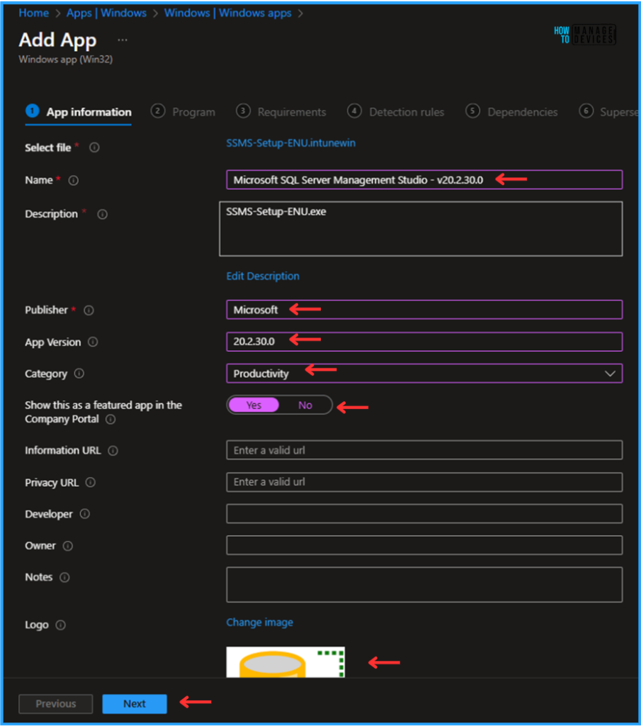 Best Guide to Deploy SQL Server Management Studio App Using Microsoft Intune 7 Best Guide to Deploy SQL Server Management Studio App Using Microsoft Intune. Fig. 8