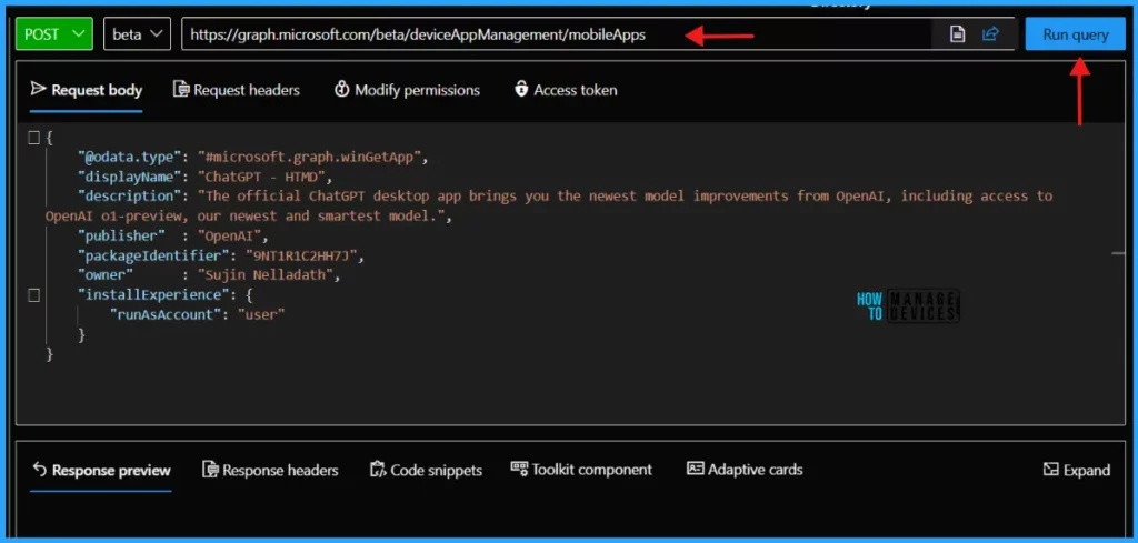 Add the ChatGPT App to Intune using Microsoft Graph API. Fig.02
