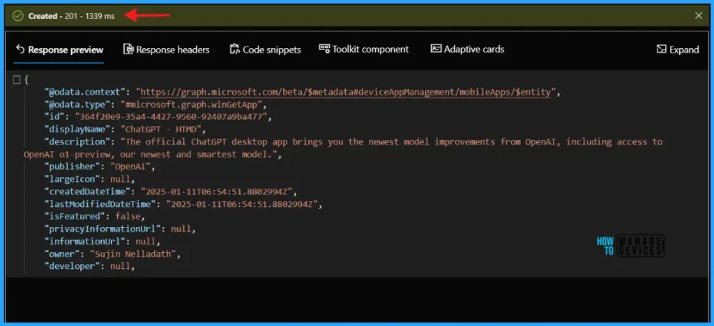 Add the ChatGPT App to Intune using Microsoft Graph API. Fig.03