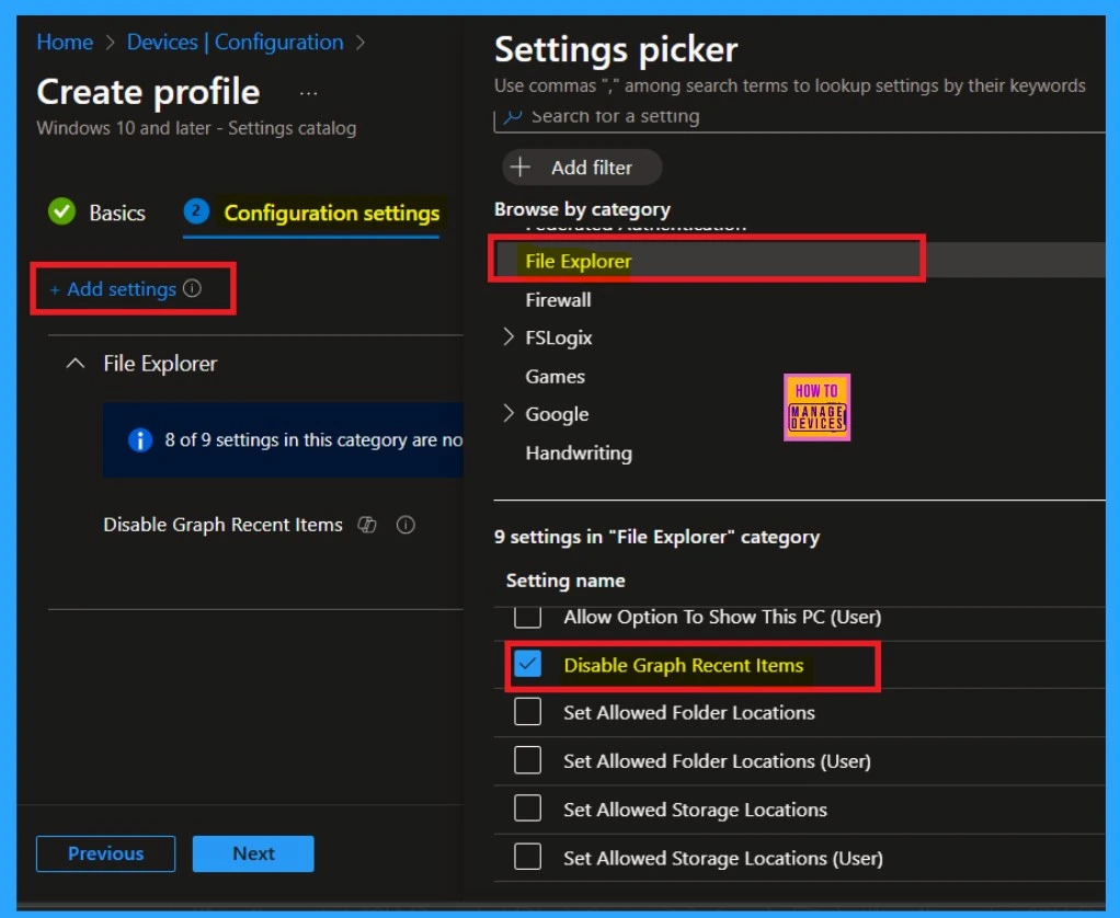 Enable Disable Graph Recent Items in File Explorer Policy using Intune - Fig.4