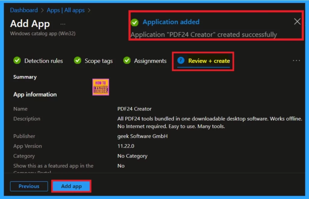 PDF24 Creator Deployment using Intune Enterprise App Catalog App - Fig.11