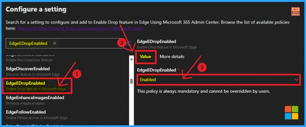 Enable Drop Feature in Edge Browser Using Microsoft 365 Admin Center Configuration Policy - Fig.4