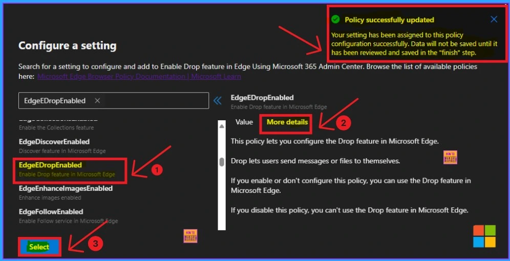 Enable Drop Feature in Edge Browser Using Microsoft 365 Admin Center Configuration Policy - Fig.5