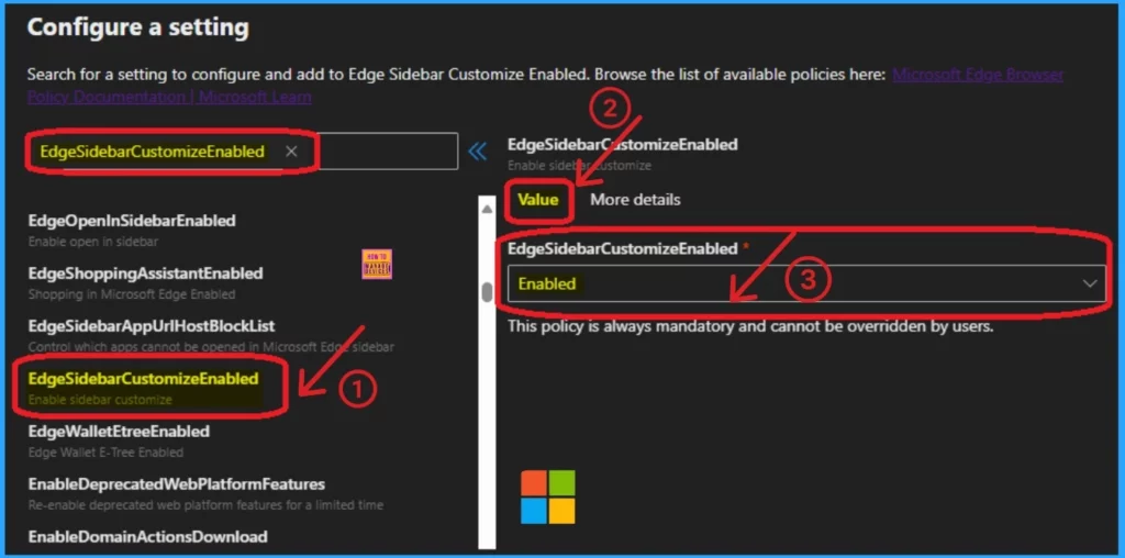 Enable Edge Browser Sidebar Customize Policy using M365 Admin Center 4 Enable Edge Browser Sidebar Customize Policy using M365 Admin Center - Fig.4