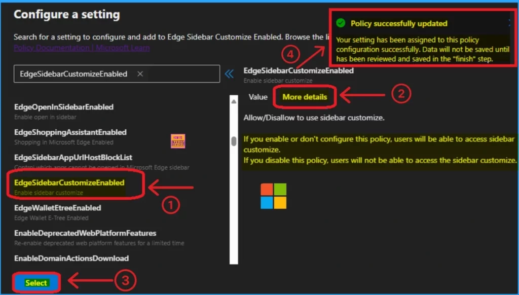 Enable Edge Browser Sidebar Customize Policy using M365 Admin Center 5 Enable Edge Browser Sidebar Customize Policy using M365 Admin Center - Fig.5