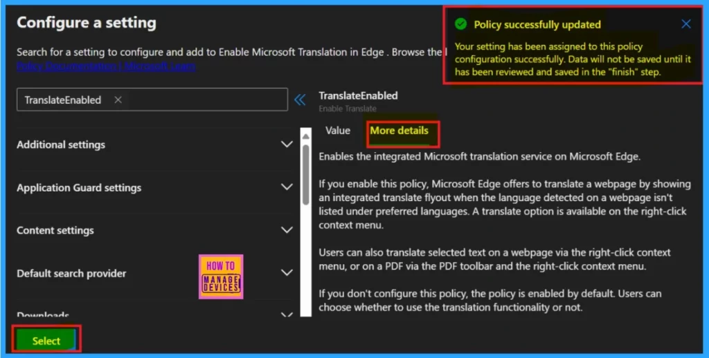 Enable Microsoft Translation in Edge Browser via Microsoft 365 Admin Center Policy for Windows and macOS - Fig.4