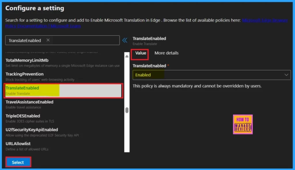 Enable Microsoft Translation in Edge Browser via Microsoft 365 Admin Center Policy for Windows and macOS - Fig.3