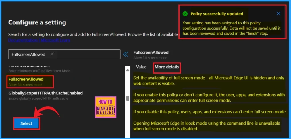Enable or Disable Full Screen Mode Policy in Edge Browser using Microsoft 365 Admin Center Policy - Fig.5
