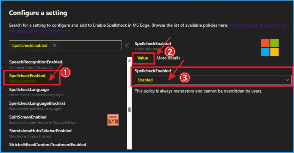 Enable Spellcheck in MS Edge Browser using M365 Admin Center Configuration Policy 4 Enable Spellcheck in MS Edge Browser using M365 Admin Center Configuration Policy - Fig.4