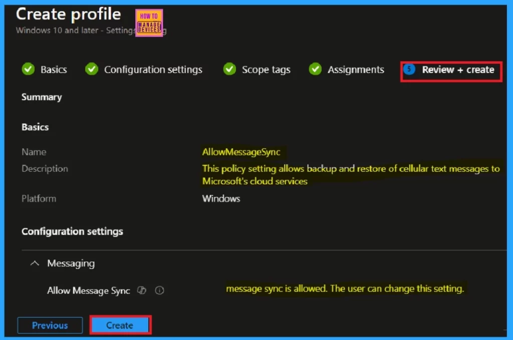 Enable or Disable Message Sync using Intune Settings Catalog Policy - Fig.10