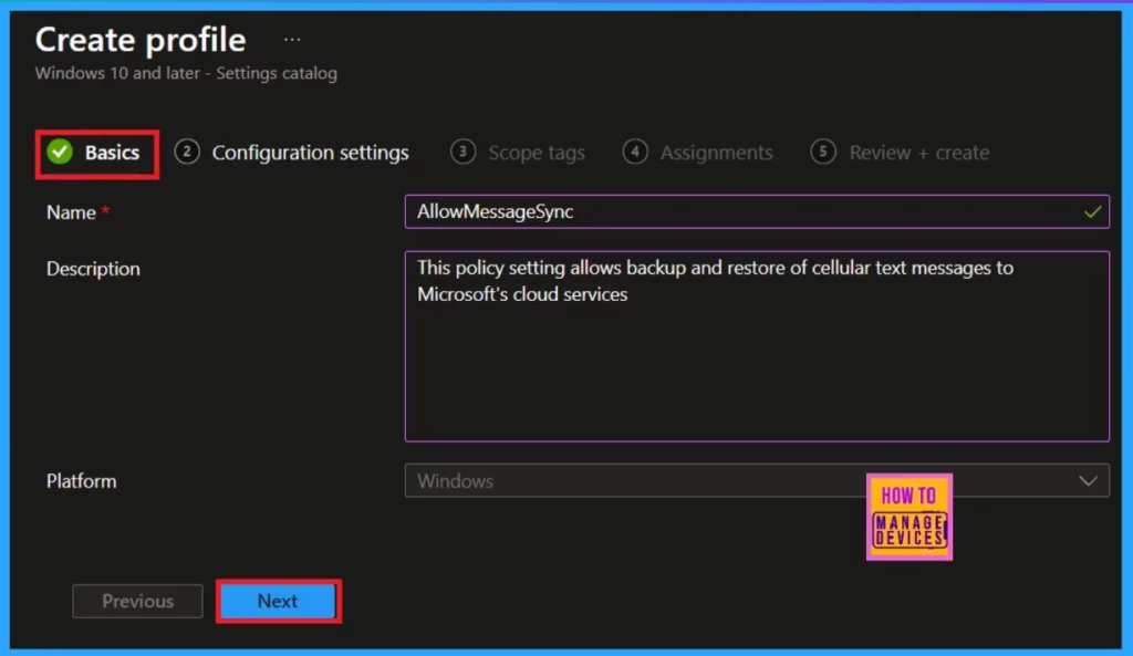 Enable or Disable Message Sync using Intune Settings Catalog Policy - Fig.4