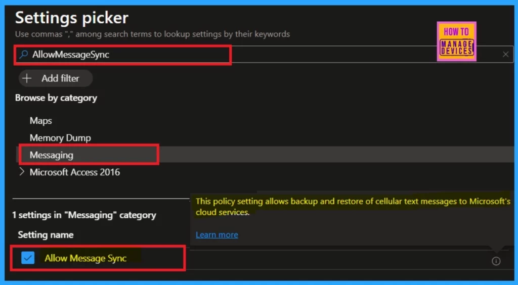 Enable or Disable Message Sync using Intune Settings Catalog Policy - Fig.6