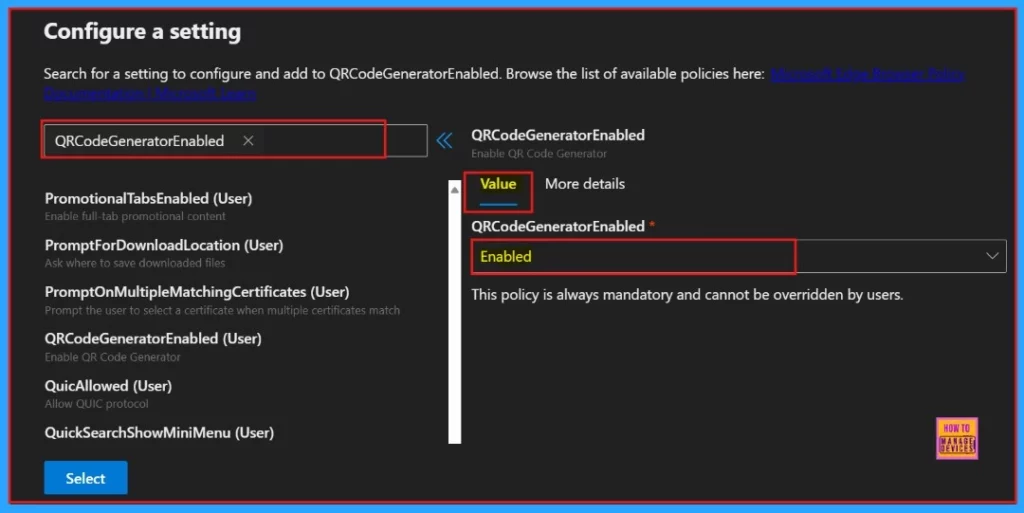Enable or Disable QR Code Generator in MS Edge Browser using M365 Admin Center to Enhance User Experience - Fig.3