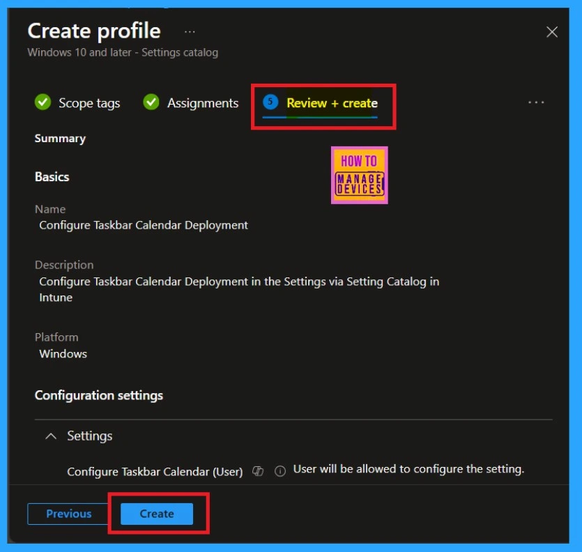 Configure Taskbar Calendar Deployment via Setting Catalog in Intune 8 Configure Taskbar Calendar Deployment via Setting Catalog in Intune-Fig. 8